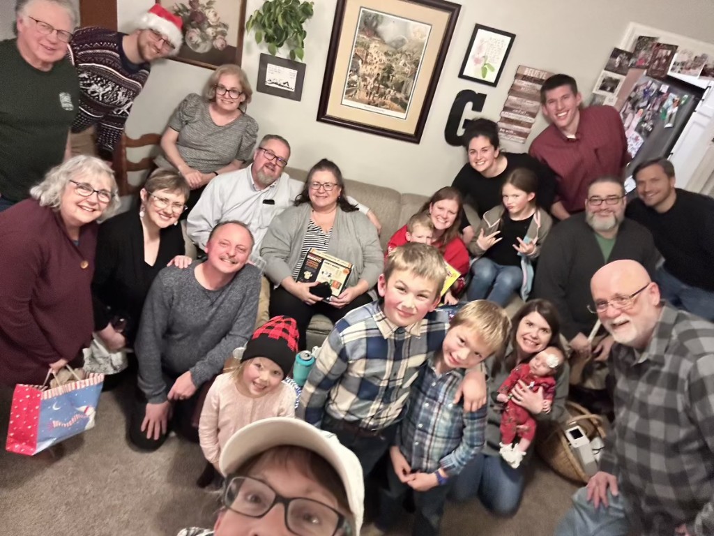 A University Reformed Church growth group gathered in a living room